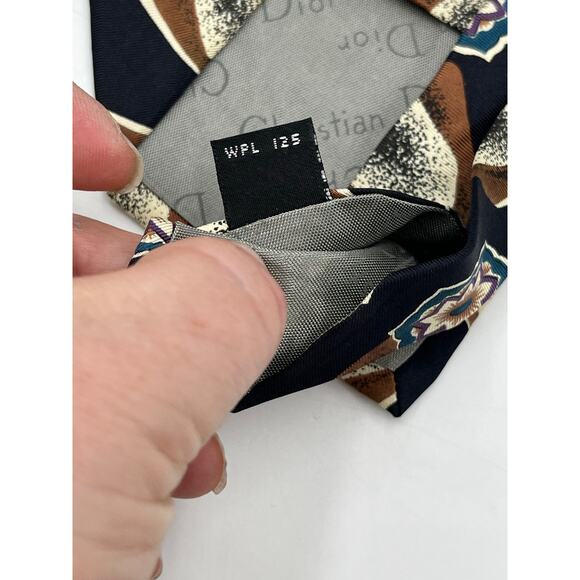 Christian Dior Monsieur Vintage Silk Blue Brown Cream Pointed Tie - Picture 6 of 7